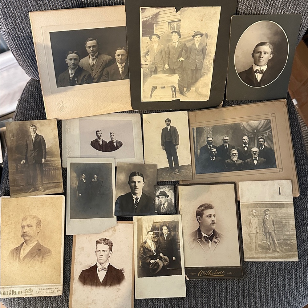 Vintage Black and White Photos Cabinet Card Portrait Men Lot of 15